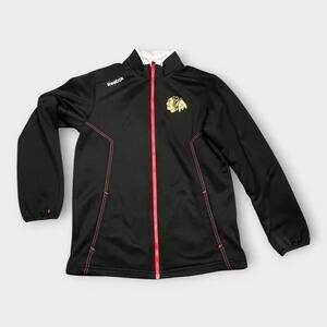 Reebok Men's Small Chicago Blackhawks Center Ice Full-Zip Track Jacket Black NHL